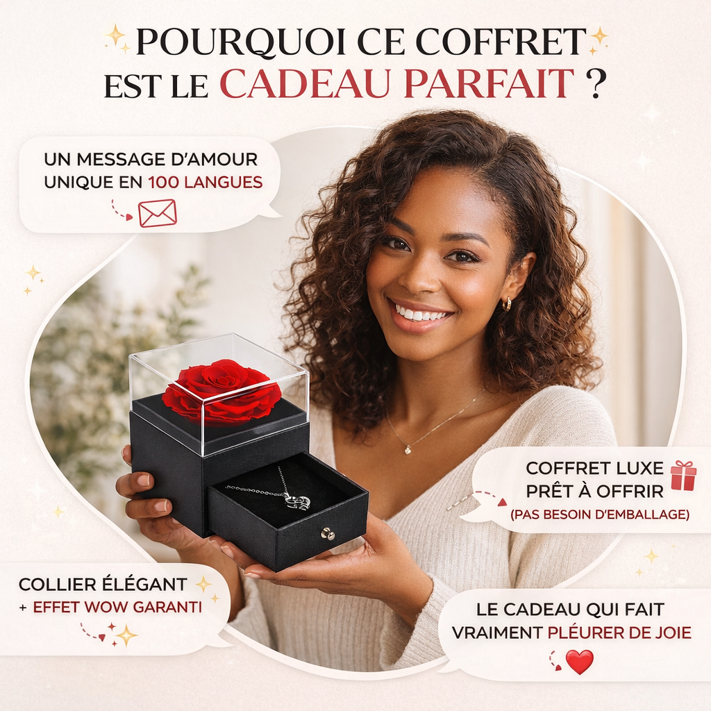 Coffret Luxe Romance 🌹 Rose Éternelle + Collier Élégant